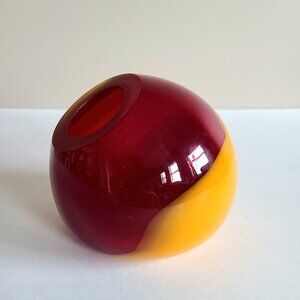 Murano(?) red yellow asymmetrical round organic contemporary design shape vase.